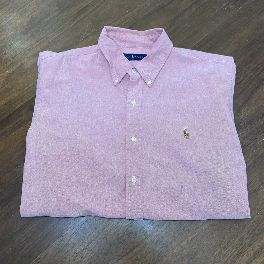 Ralph Lauren Shirt Mens Size XL Pink Button Up Oxford Flesh Pony Short Sleeve